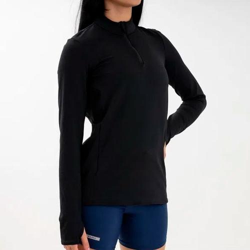 Camiseta Manga Longa de Corrida Feminina Run Warm 100 Preto
