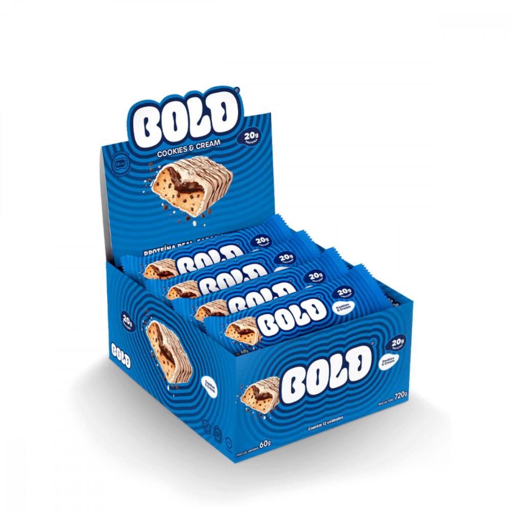 Kit com 12 Barras Barra de Proteína Cookies e Cream 60g Bold - 1