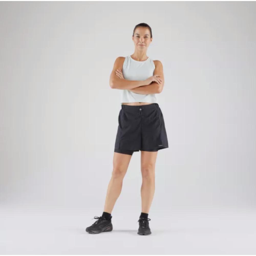 Shorts Feminino 2 em 1 de Corrida Run 500 Preta - 8