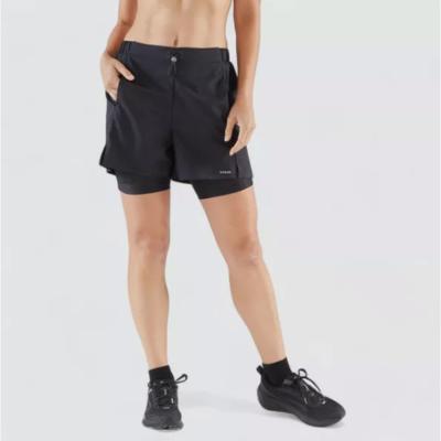 Shorts Feminino 2 em 1 de Corrida Run 500 Preta