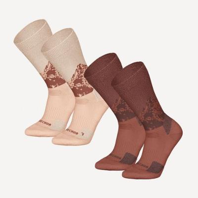 Meias Quentes para Trilha SH500 Mid Pacote com 2 Pares Marrom Quechua
