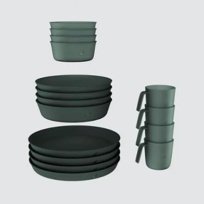 Conjunto de louças de plástico para 4 pessoas com 8 pratos, 4 tigelas e 4 copos Quechua