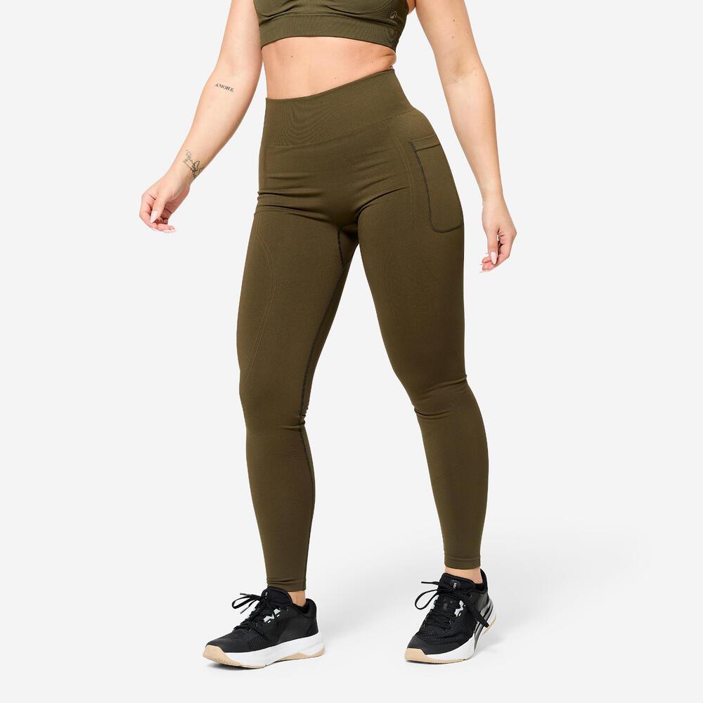 Legging Feminina de Treino Sem Costura Domyos Caqui - 1