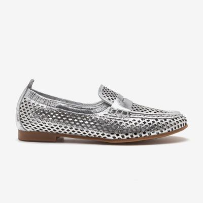 Mocassim Feminino Flora Couro Prata