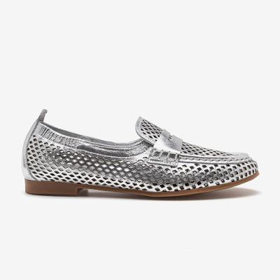 Mocassim Feminino Flora Couro Prata