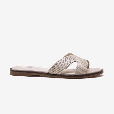 Rasteira Feminina Lunna Couro Off White