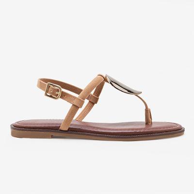 Sandália Feminina Lunna Couro Metal Marrom Bege