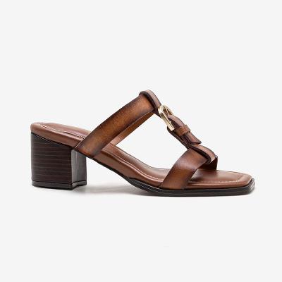 Sandália Feminina Esther Couro Marrom