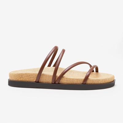 Papete Feminina Íris Couro Marrom Palha