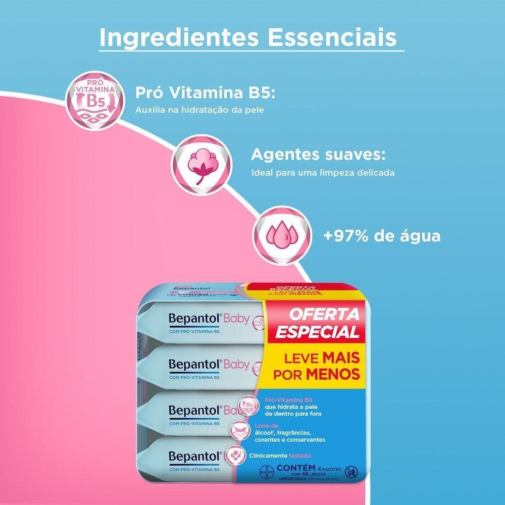 Kit Lenços Umedecidos Para Bebês Bepantol Baby Leve 4 Pague 3 Com 48 Unidades Cada - 4