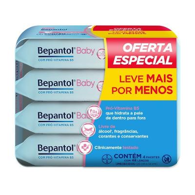 Kit Lenços Umedecidos Para Bebês Bepantol Baby Leve 4 Pague 3 Com 48 Unidades Cada