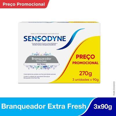 Kit Creme Dental Sensodyne Branqueador Extra Fresh Para Dentes Sensíveis 90g Leve 3 Pague 2