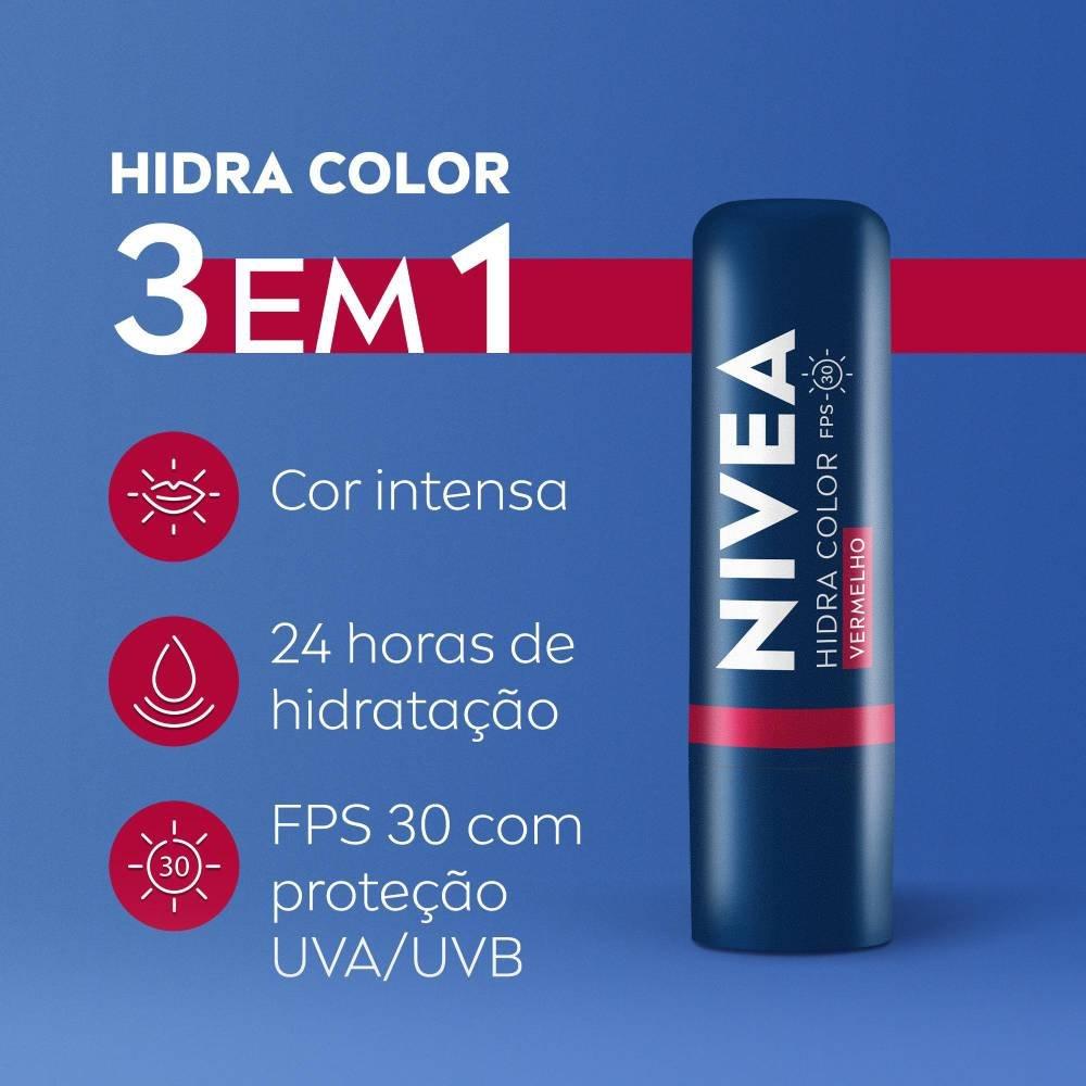 Hidratante Labial Nivea Hidra Color Vermelho Fps30 4,8g - 3