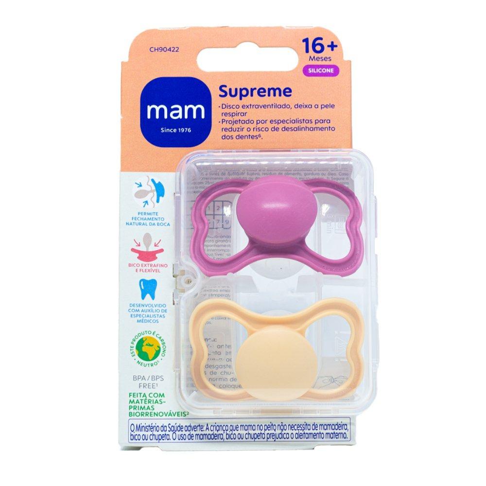 Chupeta Mam Supreme Rosa 16 Meses + Com 2 Unidades - 2