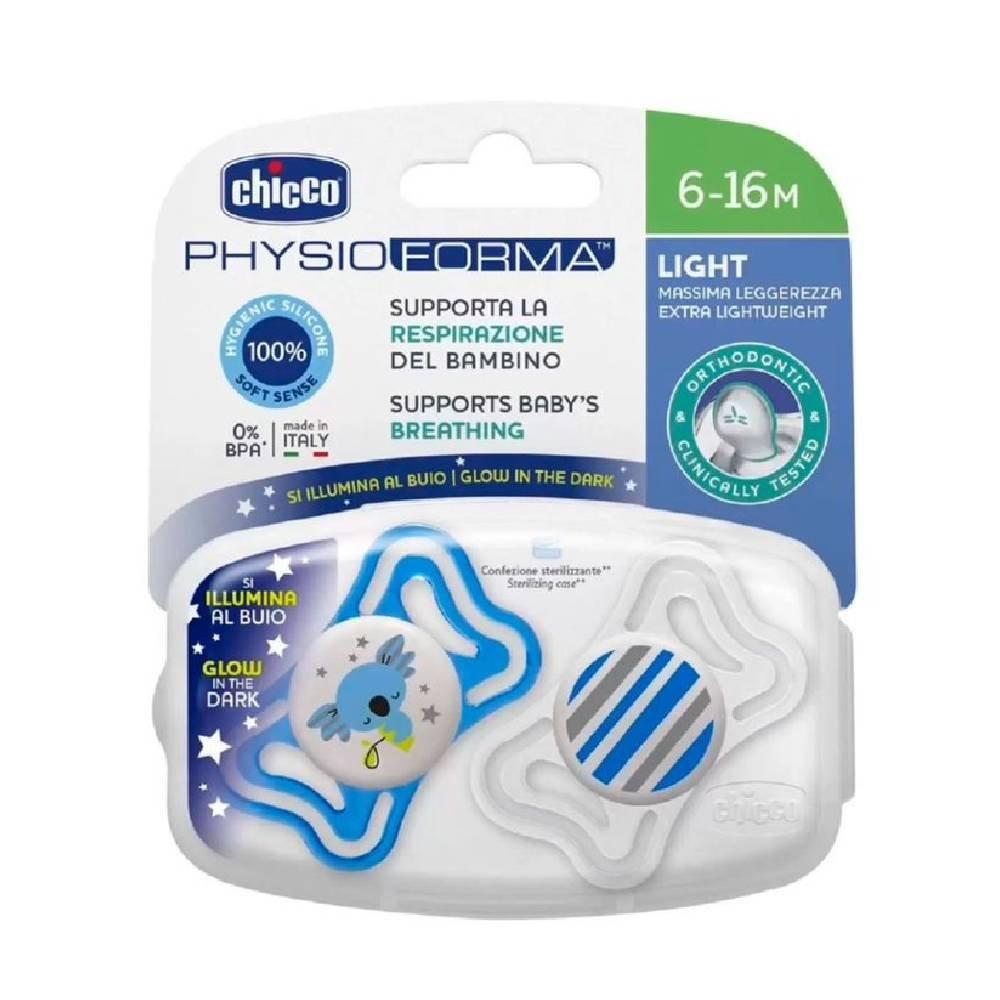 Chupeta Chicco Physio Forma Ligth Lumi Azul 6-16 Meses Com 2 Unidades - 1