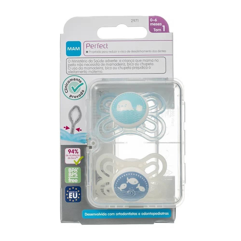 Chupeta Mam Perfect Azul 0 A 6 Meses Com 2 Unidades - 1