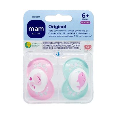 Chupeta Mam Original Rosa 6 Meses + Com 2 Unidades