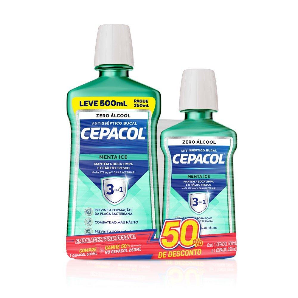 Kit Enxaguante Bucal Cepacol Menta Ice Sem Álcool 750ml - 1