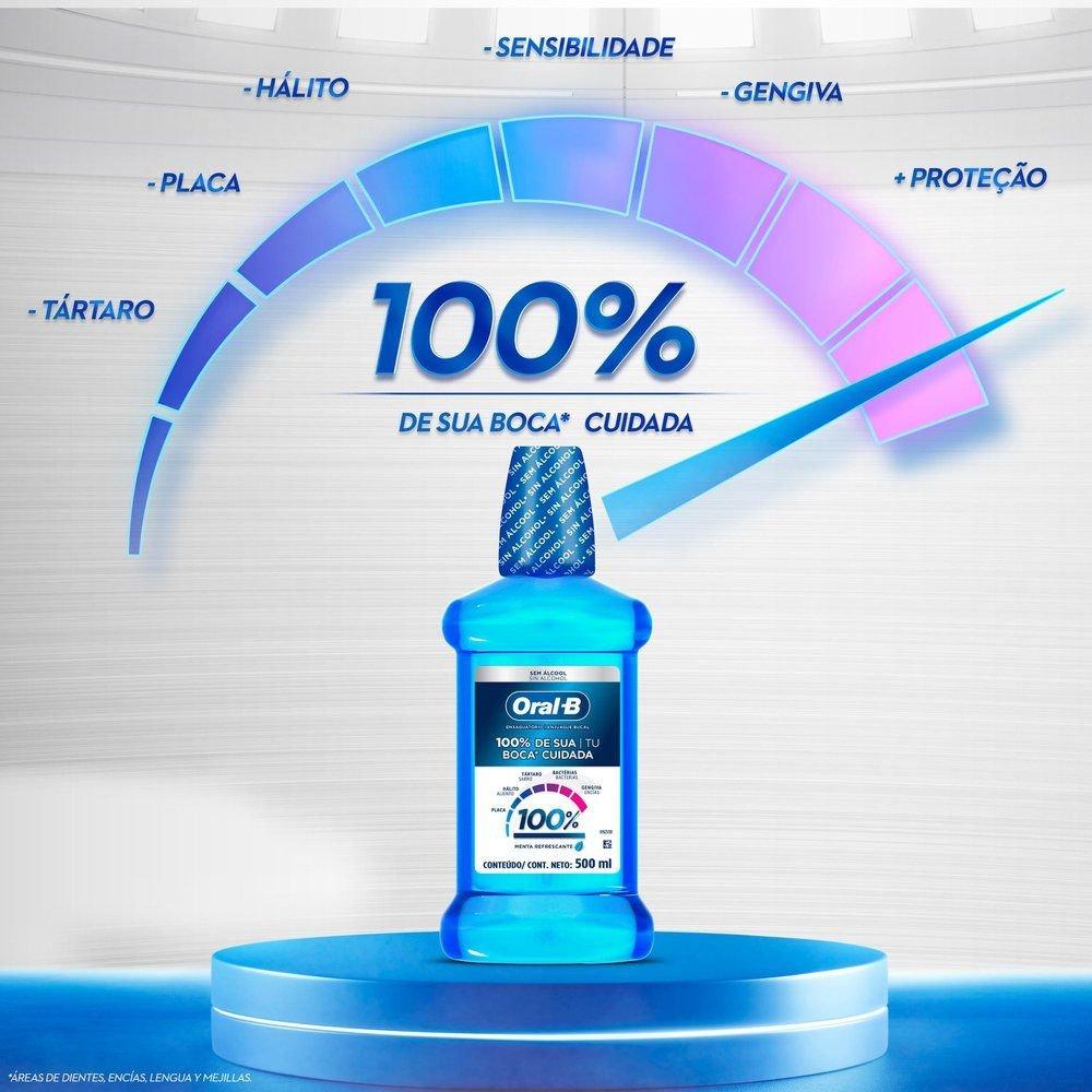 Enxaguante Bucal Oral B 100%, Sem Álcool Sabor Menta 500ml - 6