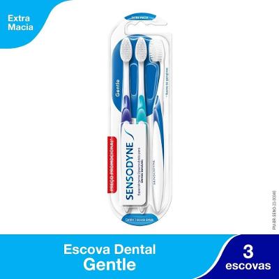 Kit Escova Dental Para Dentes Sensíveis Sensodyne Gentle - 3 Unidades