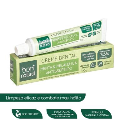 Creme Dental Boni Natural Menta E Melaleuca Sem Fluor 90g