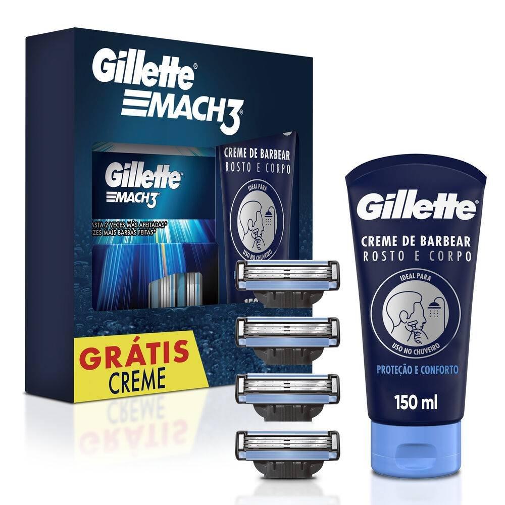 Kit Carga Para Aparelho De Barbear Gillette Mach3 4 Un + Grátis Creme De Barbear Rosto E Corpo 150ml - 5