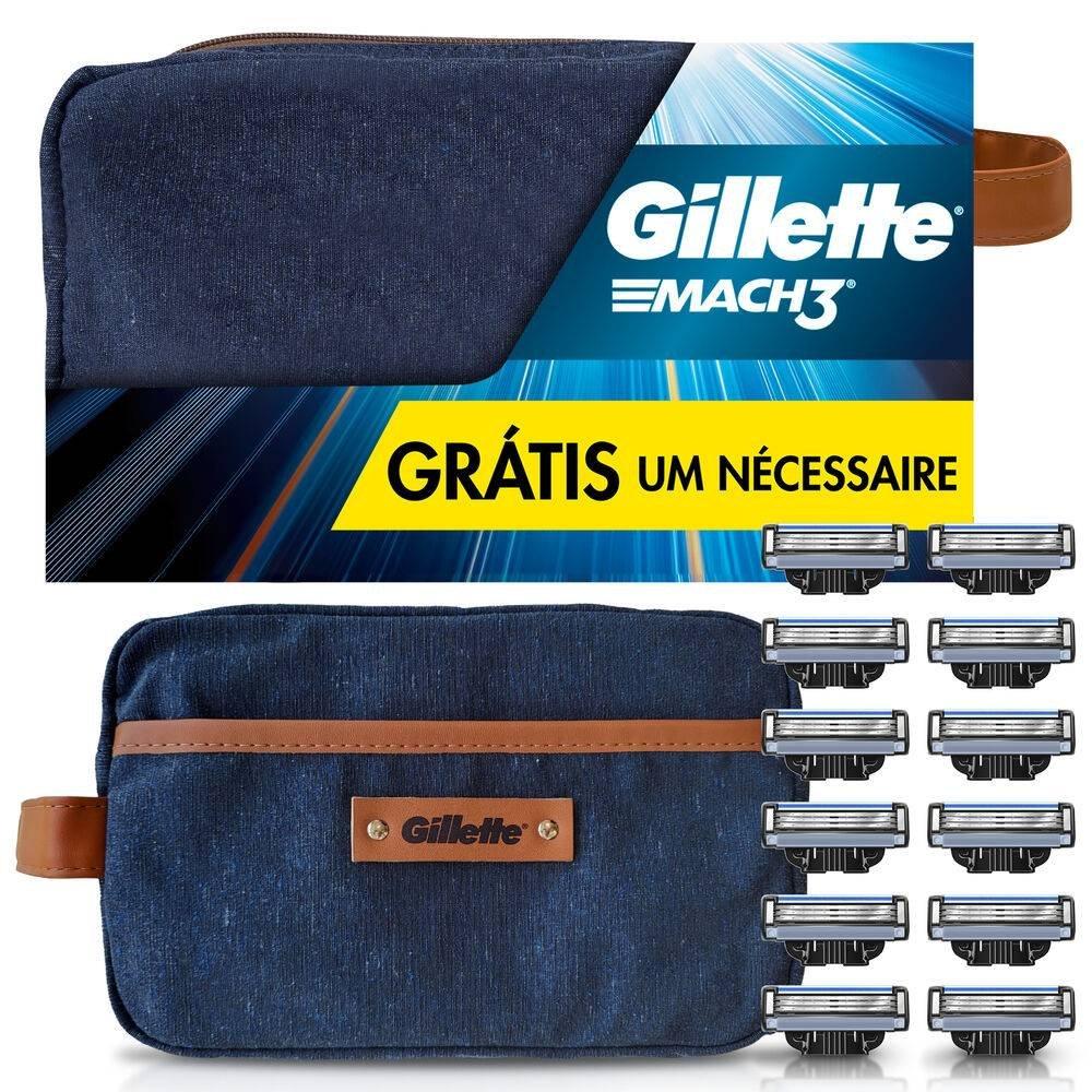 Kit Carga Para Aparelho De Barbear Gillette Mach3 12 Unidades Gratis Necessaire - 1