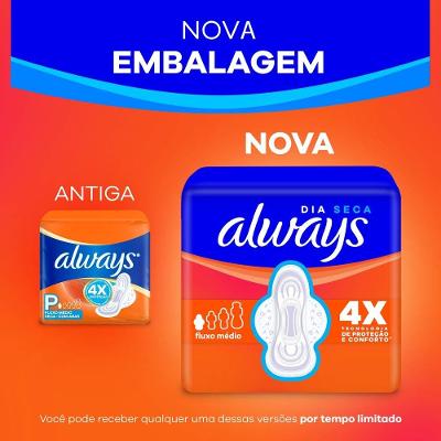 Absorvente Always Dia Seca Com Abas Fluxo Médio 32 Unidades