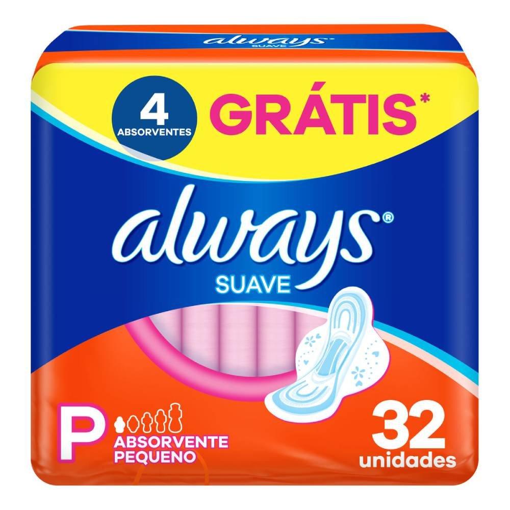Absorvente Always Tamanho P Suave Com Abas Pacote 32 Unidades Grátis 4 Absorventes - 1