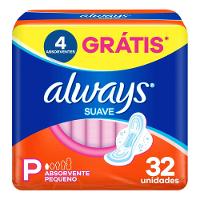 Absorvente Always Tamanho P Suave Com Abas Pacote 32 Unidades Grátis 4 Absorventes - 1