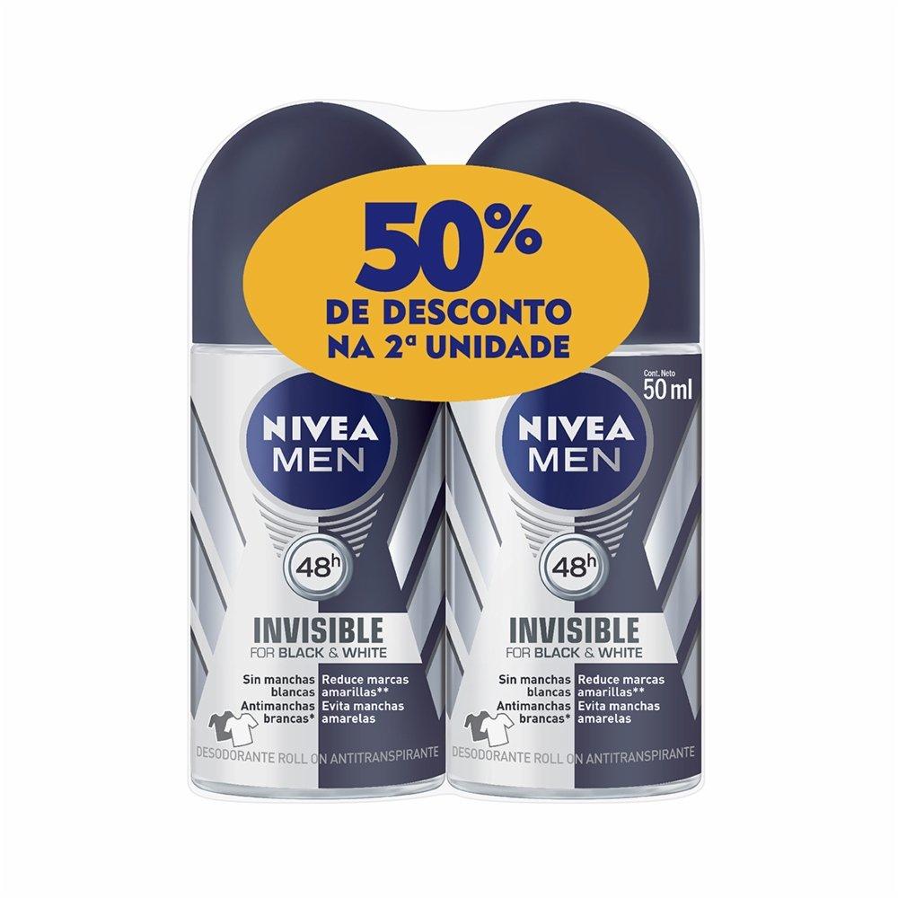 Kit Desodorante Nivea Roll Black White Masculino - 50% Na Segunda Unidade - 1