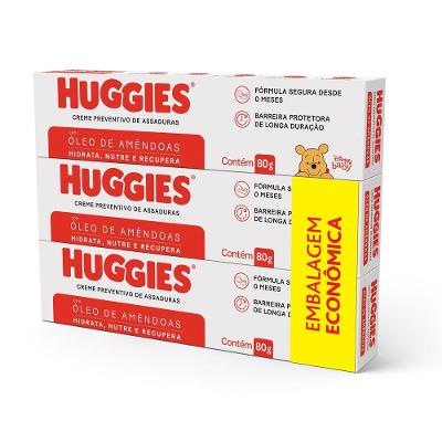 Creme Preventivo De Assaduras Huggies Óleo De Amêndoa Com 3 Unidades 80g