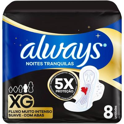 Absorvente Always Noite Ultra Suave Com Abas Fluxo Muito Intenso, 8 Unidades