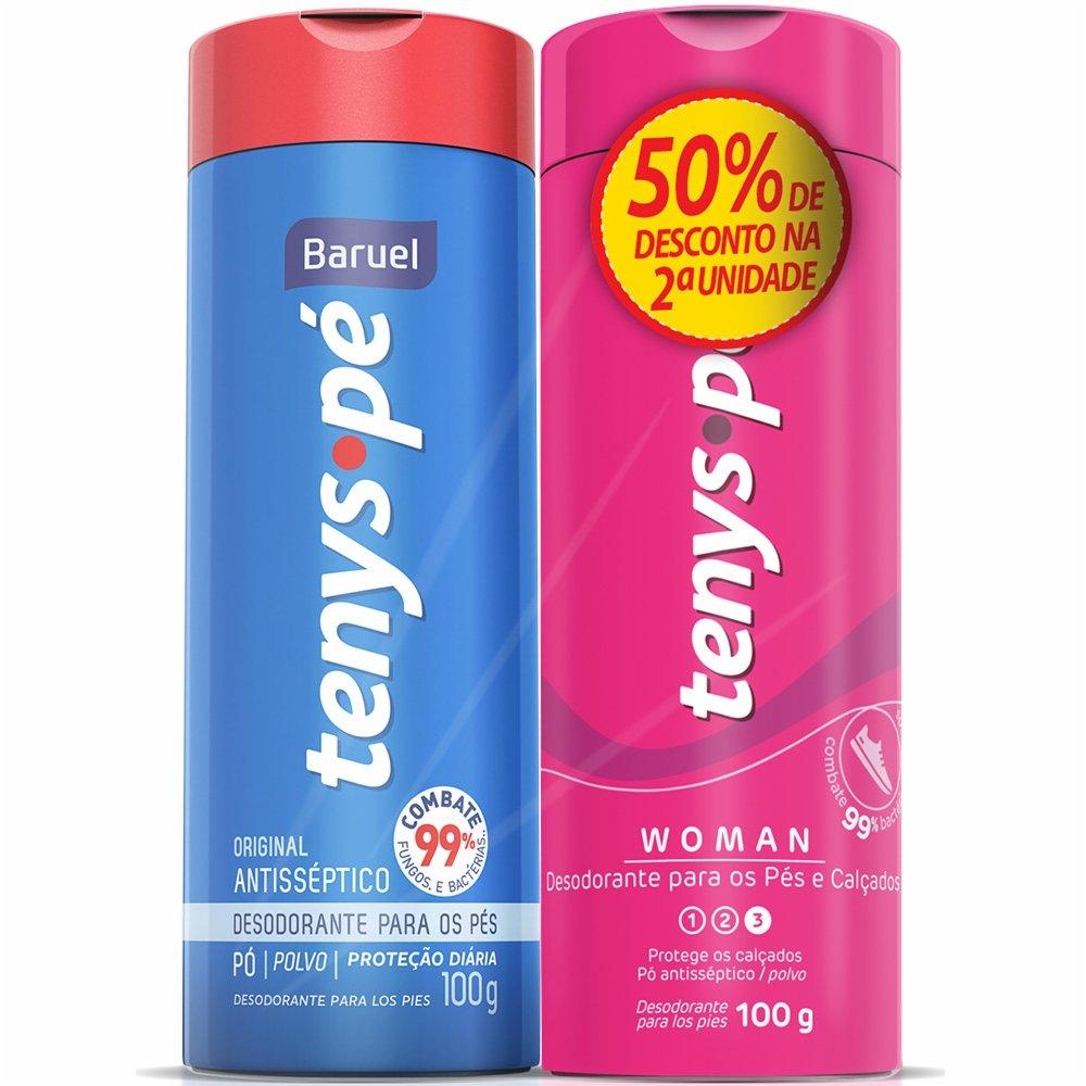 Kit Tenys Pé Desodorante Para Os Pés Pó Original 100g + Pó Woman 100g Com 50% De Desconto - 2