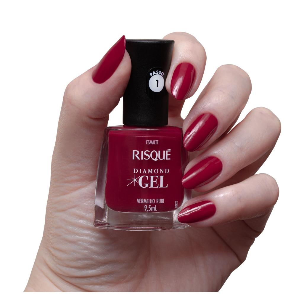 Esmalte Risqué Diamond Gel Vermelho Rubi Cremoso 9,5ml - 7