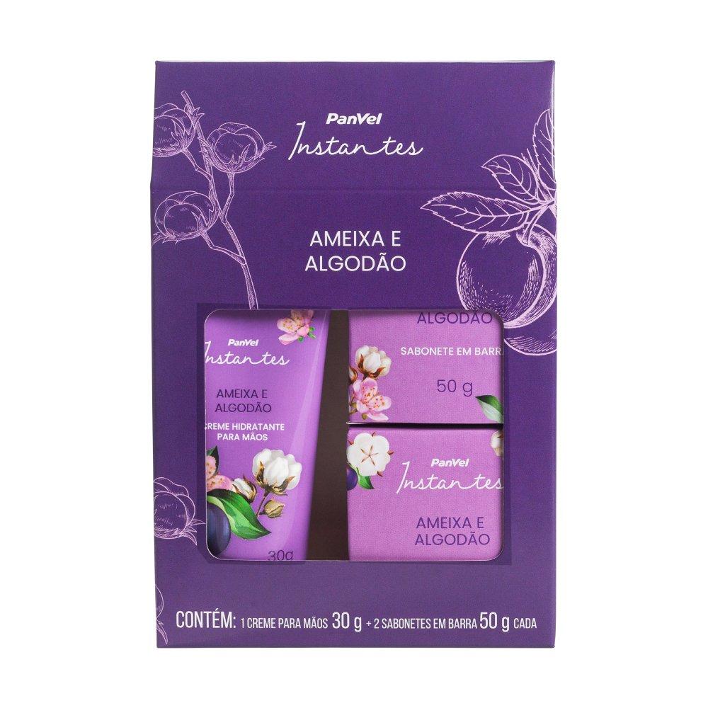 Kit Panvel Instantes Ameixa E Algodão Com 1 Creme Mãos 30g + 2 Sabonetes Barra 50g - 4