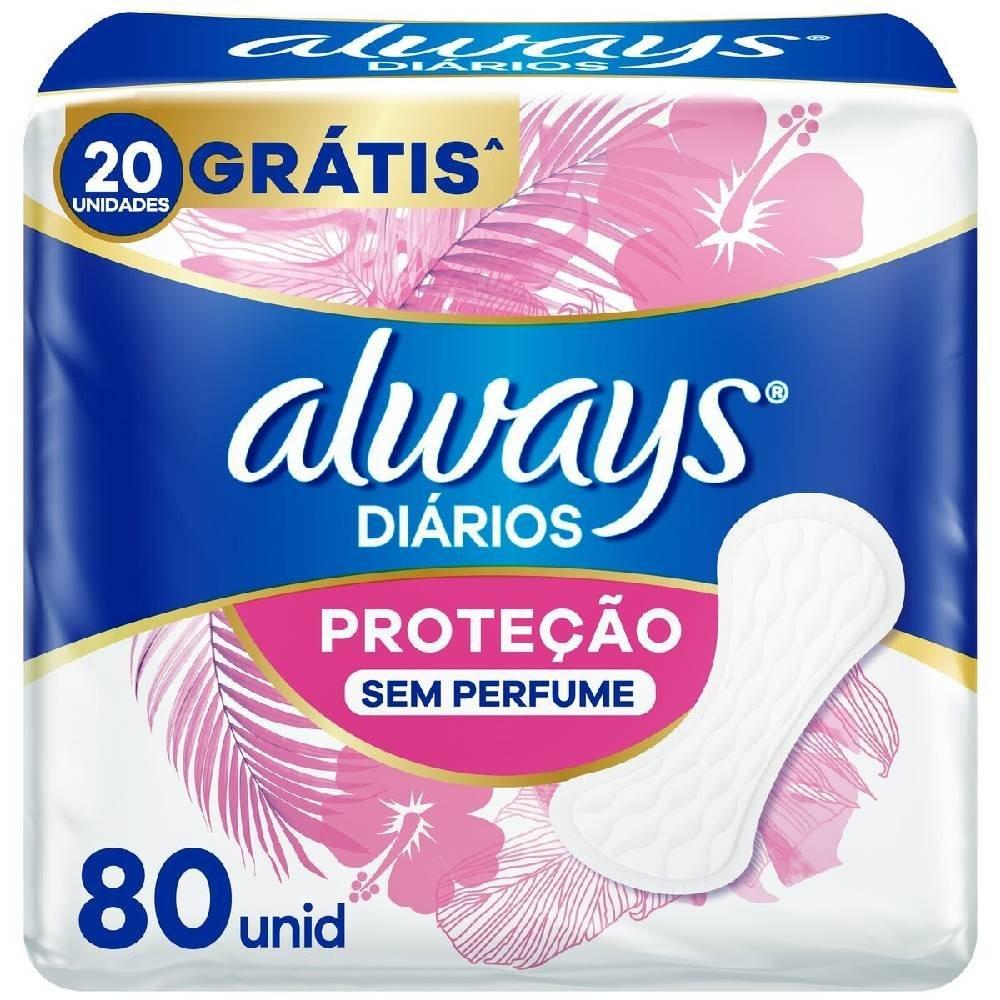 Protetor Diário Always Sem Perfume Com 80 Unidades - 1