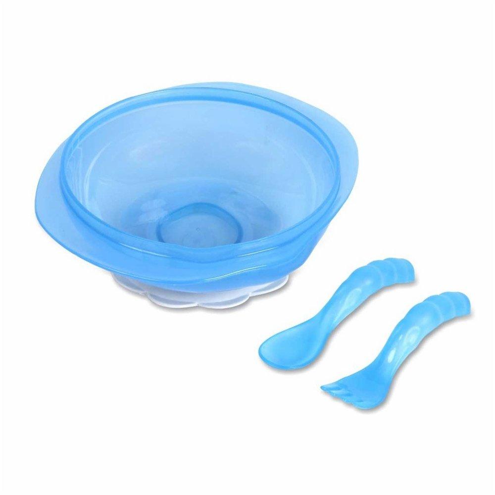 Kit Prato Bowl Babygo Com Ventosa E Talheres (garfo E Colher) Azul - 1