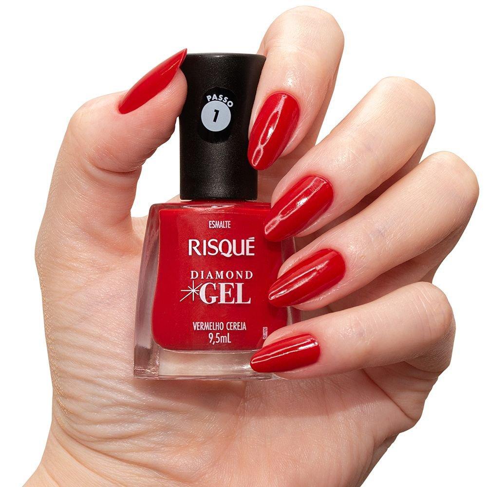 Esmalte Risqué Diamond Gel Vermelho Cereja Cremoso 9,5ml - 7