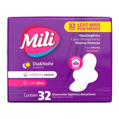 Absorvente Mili Dia E Noite Suave Com Abas 32 Unidades