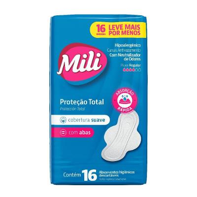 Absorvente Mili Proteção Total Suave Com Abas 16 Unidades
