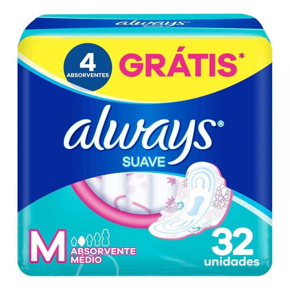 Absorvente Always Tamanho M Suave Com Abas Pacote 32 Unidades Grátis 4 Absorventes - 1