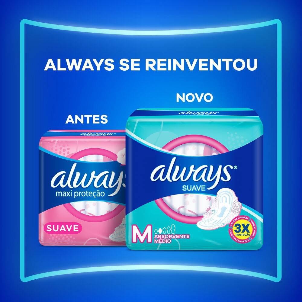 Absorvente Always Tamanho M Suave Com Abas Pacote 32 Unidades Grátis 4 Absorventes - 6