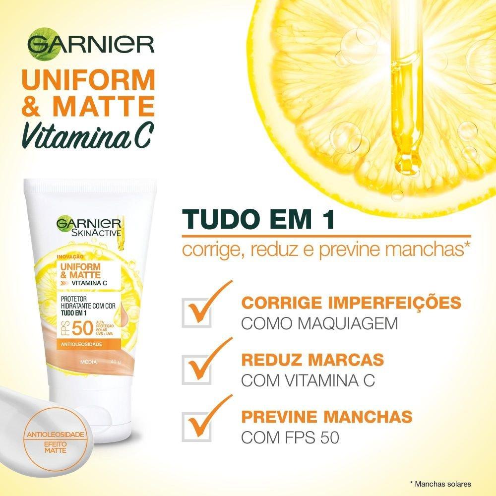 Protetor Solar Facial Hidratante Garnier Uniform & Matte Vitamina C Fps 50 Média 40g - 4