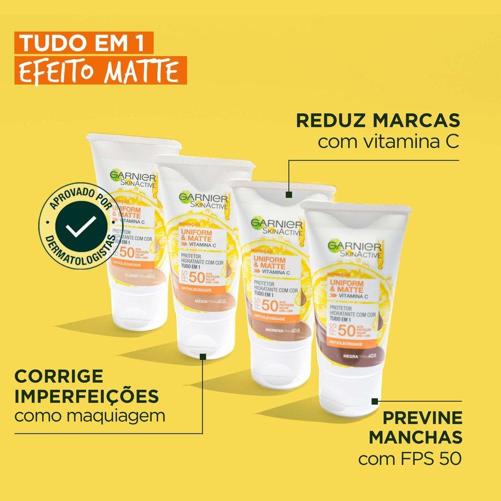 Protetor Solar Facial Hidratante Garnier Uniform & Matte Vitamina C Fps 50 Média 40g - 5