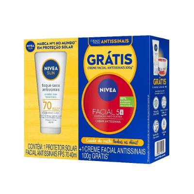 Kit Nivea Protetor Solar Facial Antissinais Fps70 40ml Ganhe Creme Facial Antissinais 100g