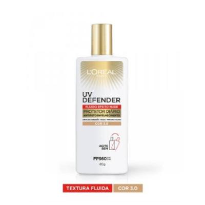 Protetor Solar Facial Loréal Paris Uv Defender Fluido Fps60 Cor Média 3.0 40g