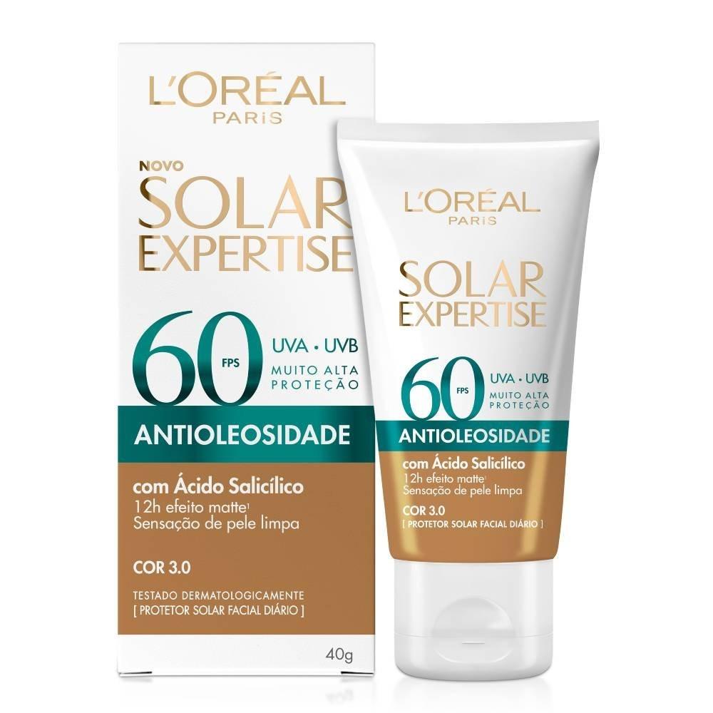 Protetor Solar Facial Loréal Paris Solar Expertise Antioleosidade Fps60 Cor 3.0 Média 40g - 1