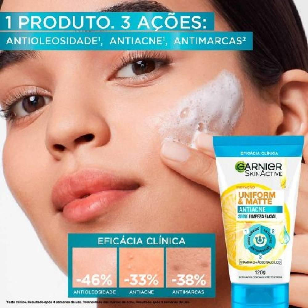 Gel De Limpeza Antiacne Garnier 3 Em 1 Uniform & Matte 120g - 2