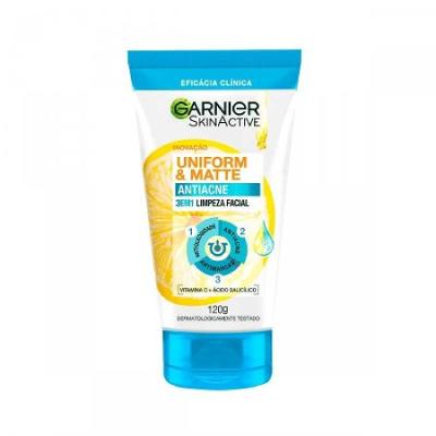 Gel De Limpeza Antiacne Garnier 3 Em 1 Uniform Matte 120g